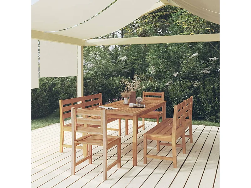 Juego de comedor para jardín 5 piezas madera maciza de teca