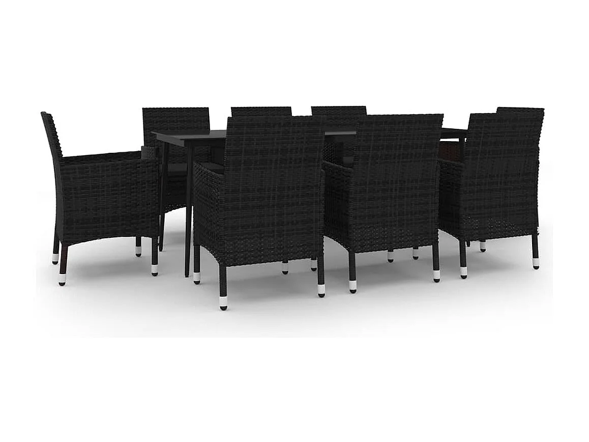 Set comedor de jardín 9 piezas y cojines ratán sintético y vidrio