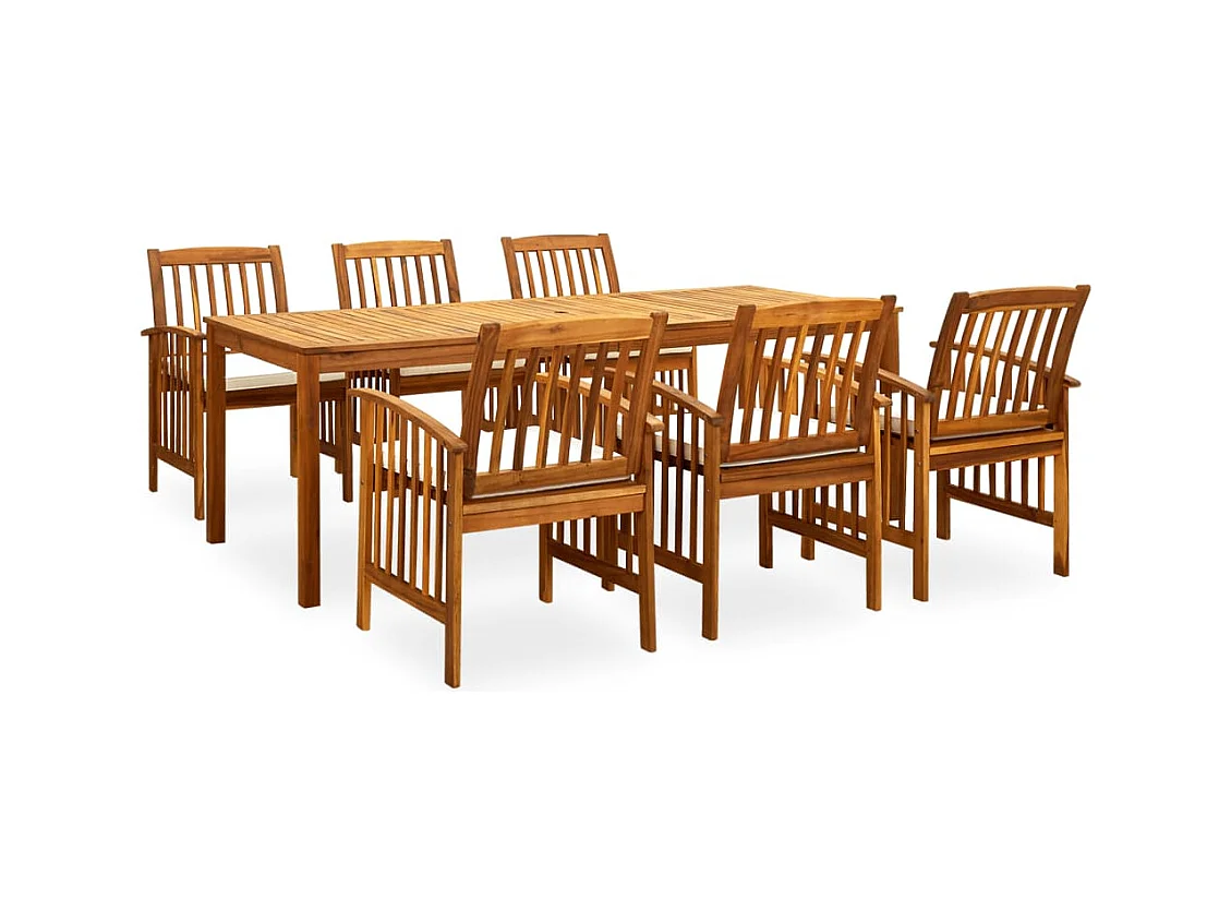 Mobilier à dîner de jardin 7 pièces avec coussins Acacia solide