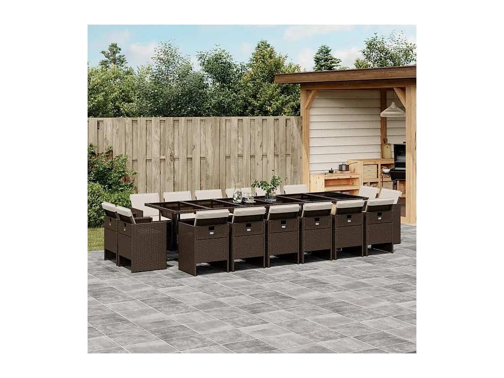 Set de muebles jardín 17 piezas y cojines ratán sintético marrón