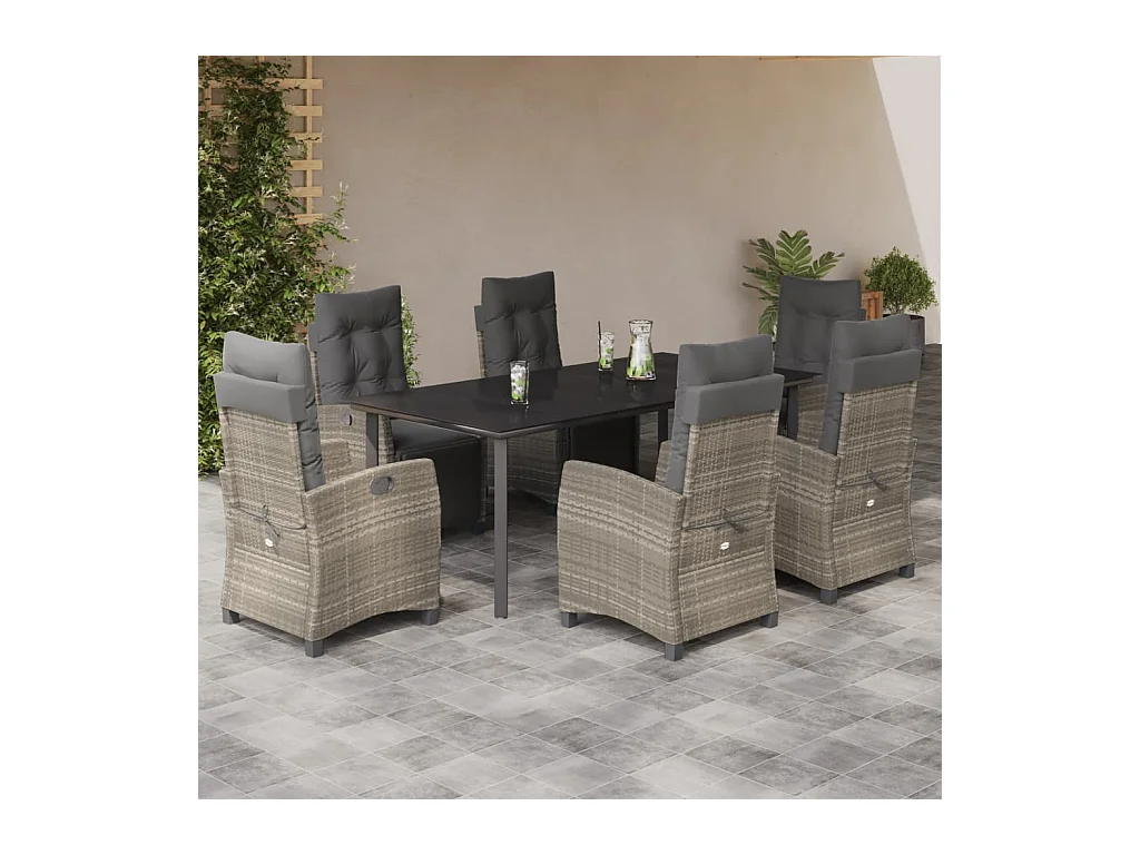 Set comedor jardín 7 piezas y cojines ratán sintético gris claro