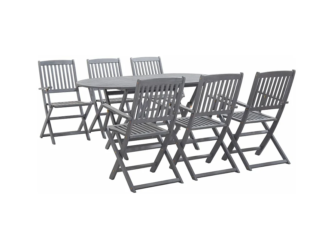 Mobilier à dîner de jardin 7 pièces Bois d'acacia massif Gris