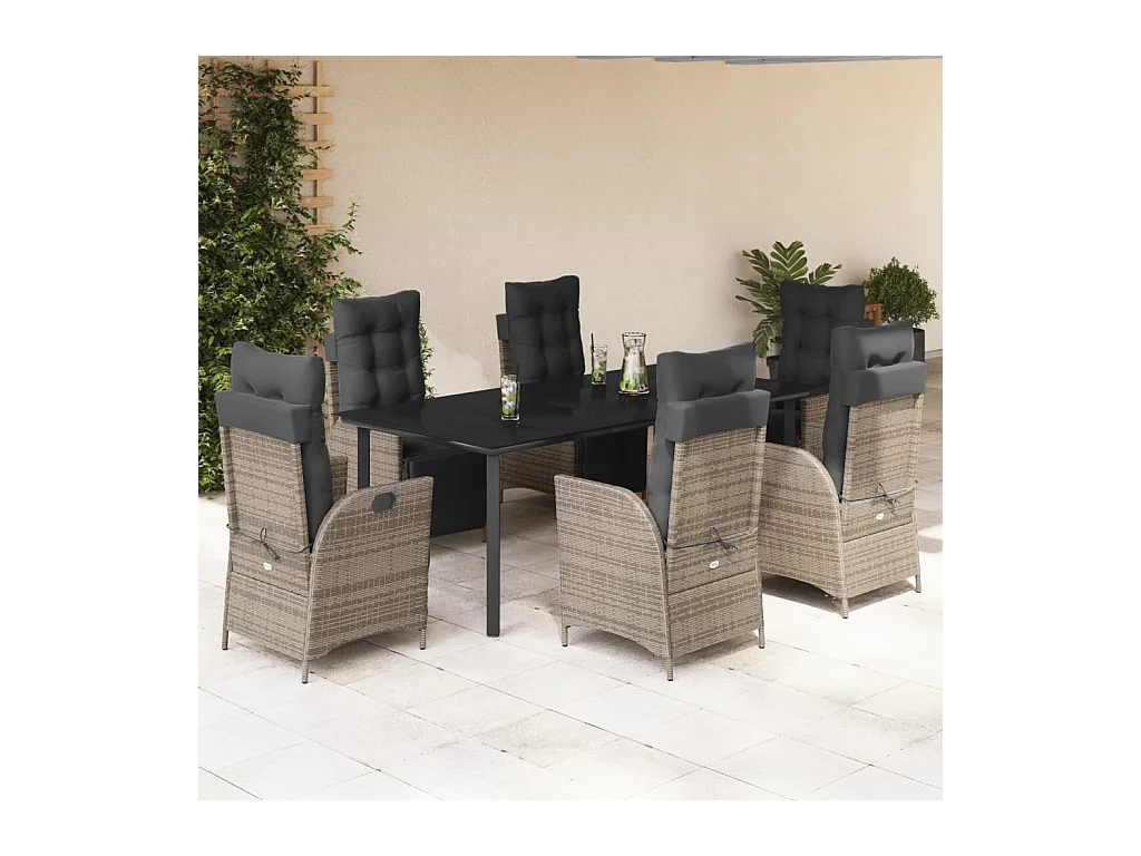 7-delige Tuinset met kussens poly rattan grijs