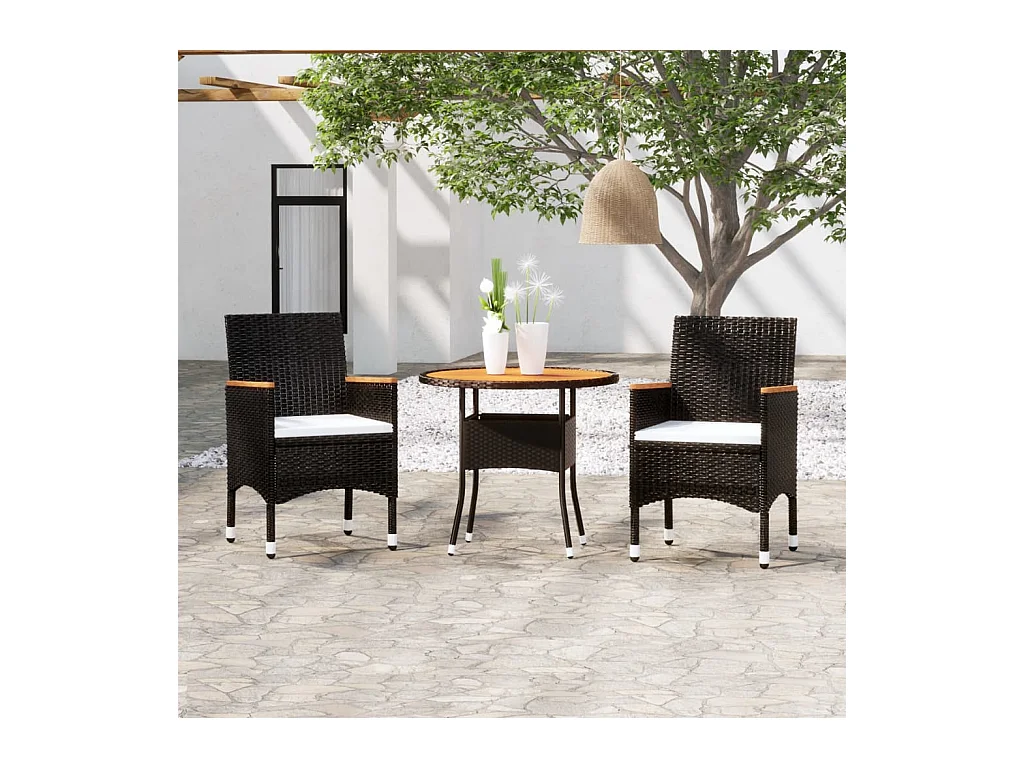 Mobilier à dîner de jardin 3 pièces Résine tressée Noir