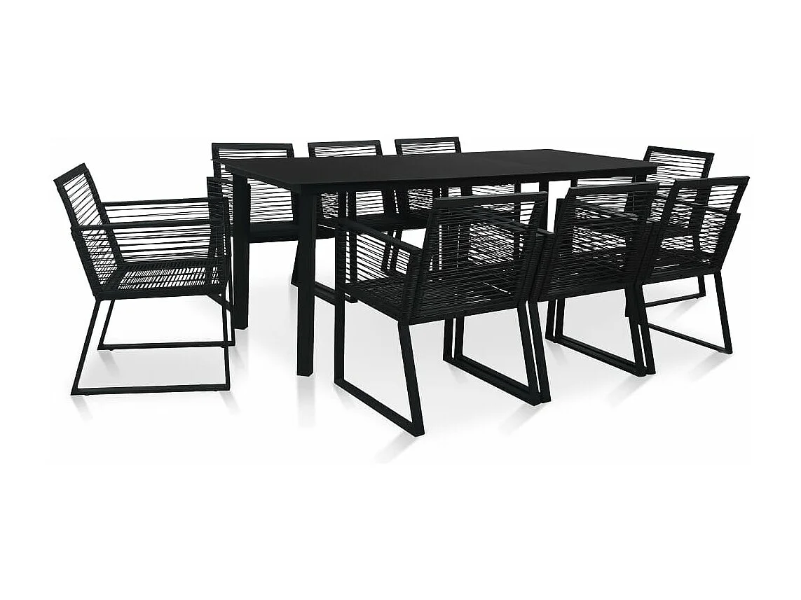 Mobilier à dîner d'extérieur 9 pièces Rotin PVC Noir