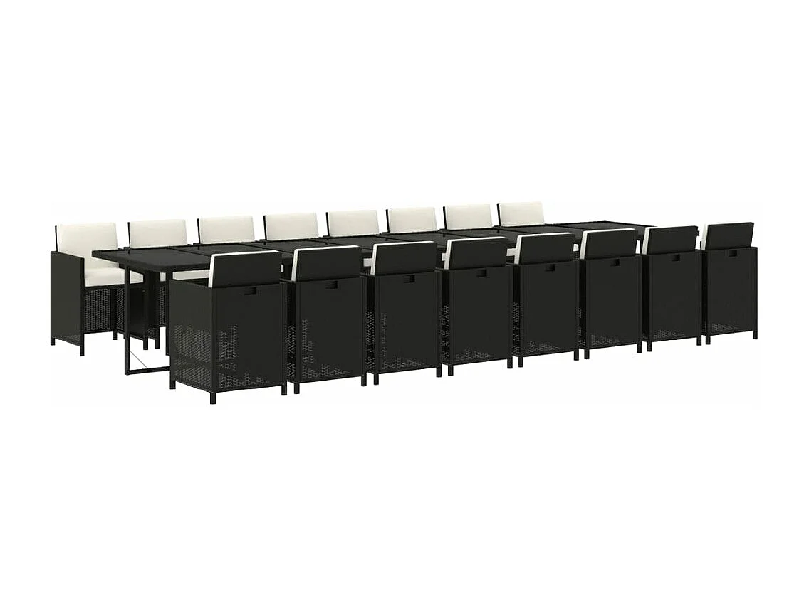 Set de comedor jardín 17 piezas con cojines ratán sintético negro