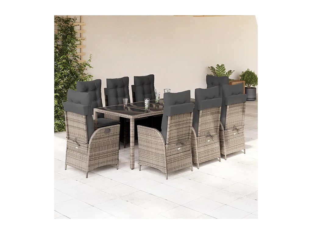 9-delige Tuinset met kussens poly rattan grijs