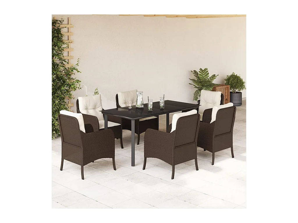 7-delige Tuinset met kussens poly rattan bruin