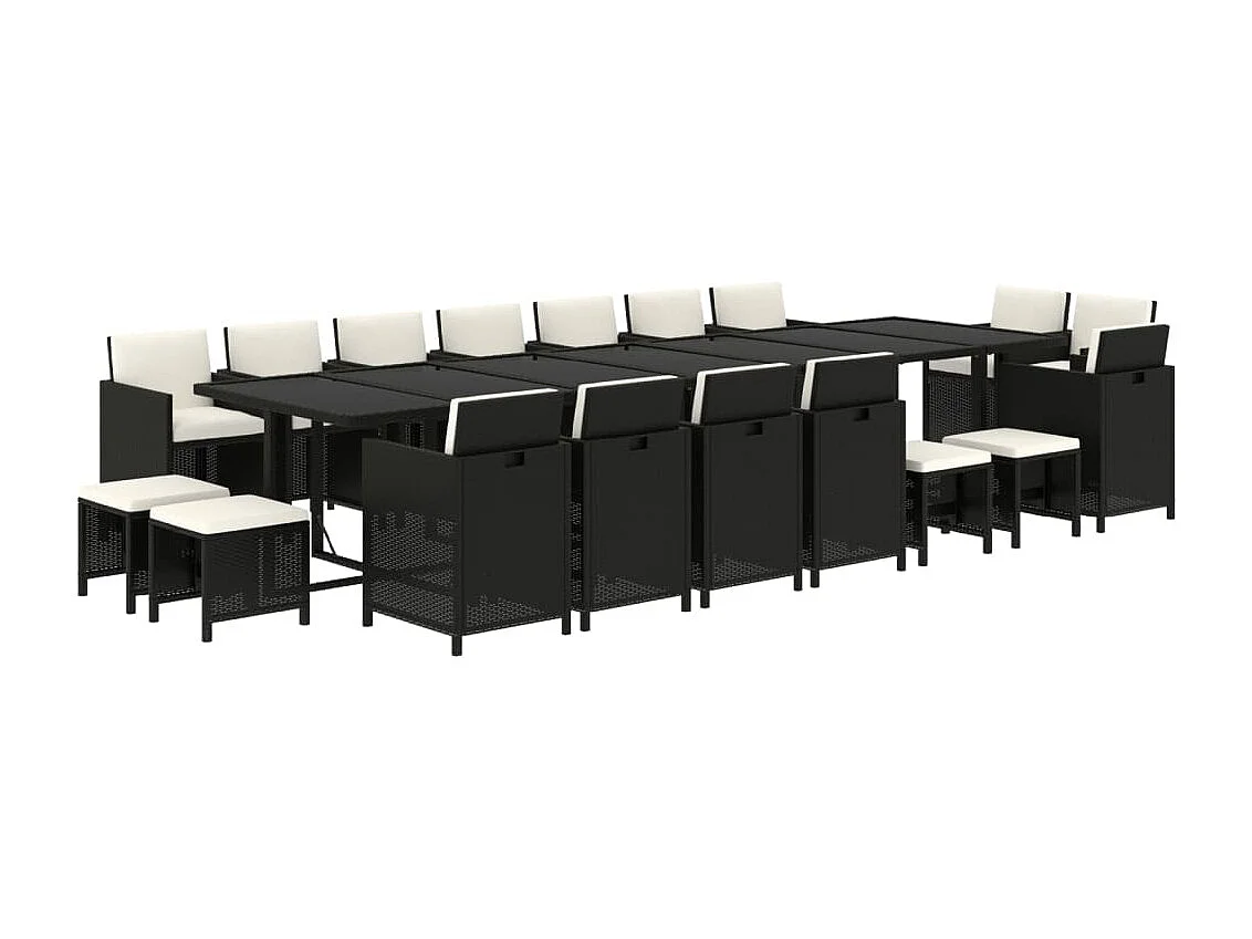 Set comedor de jardín 19 piezas con cojines ratán sintético negro