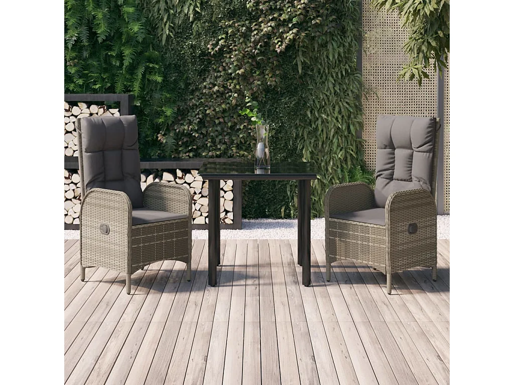 3-delige Tuinset met kussens poly rattan zwart en grijs