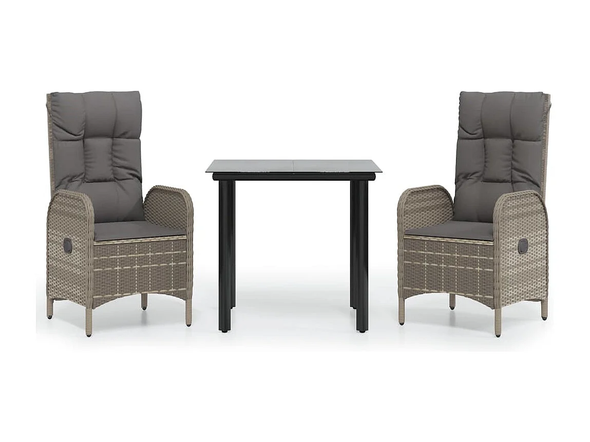 3-delige Tuinset met kussens poly rattan zwart en grijs