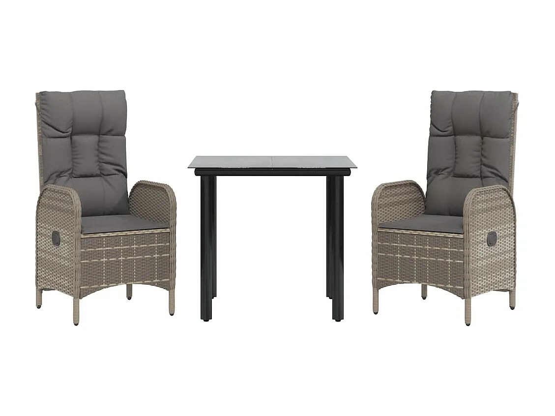 3-delige Tuinset met kussens poly rattan zwart en grijs