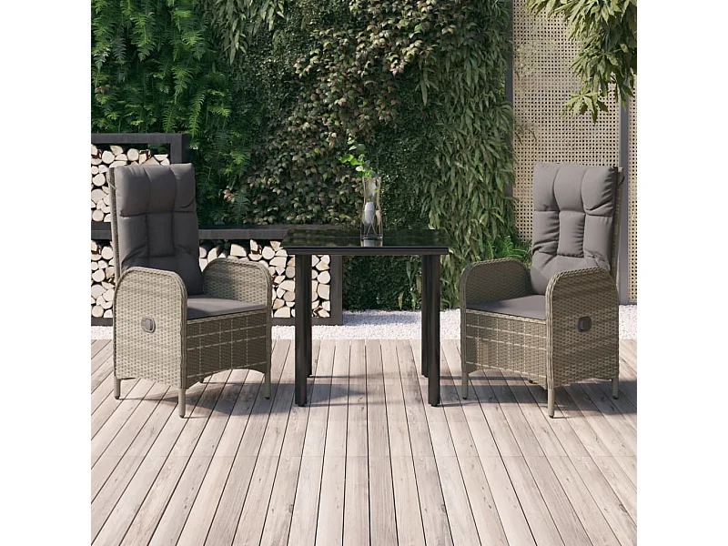 3-delige Tuinset met kussens poly rattan zwart en grijs