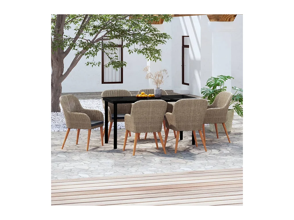 Mobilier de salle à manger de jardin et coussins 7 pièces Marron