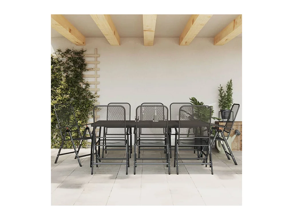 Ensemble à manger de jardin 9 pièces anthracite métal maille