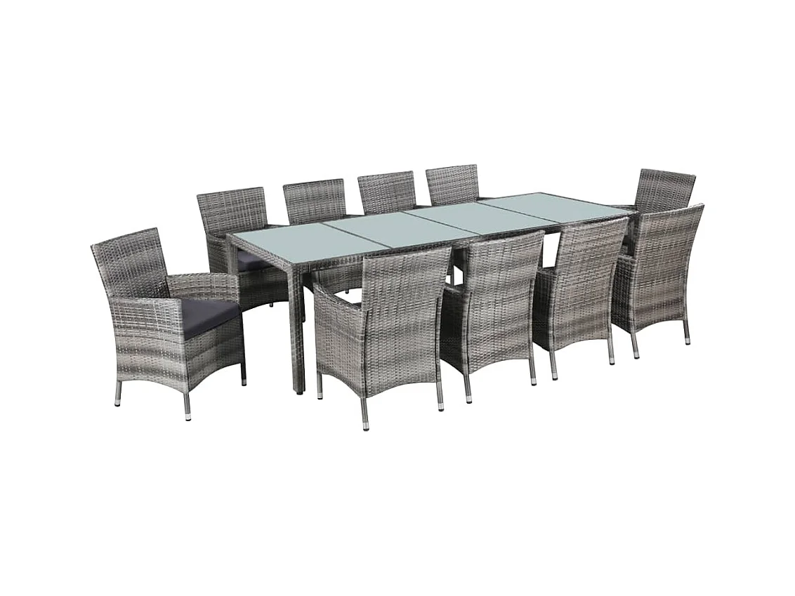 Mobilier à dîner de jardin 11pièces et coussins Résine tressée Gris