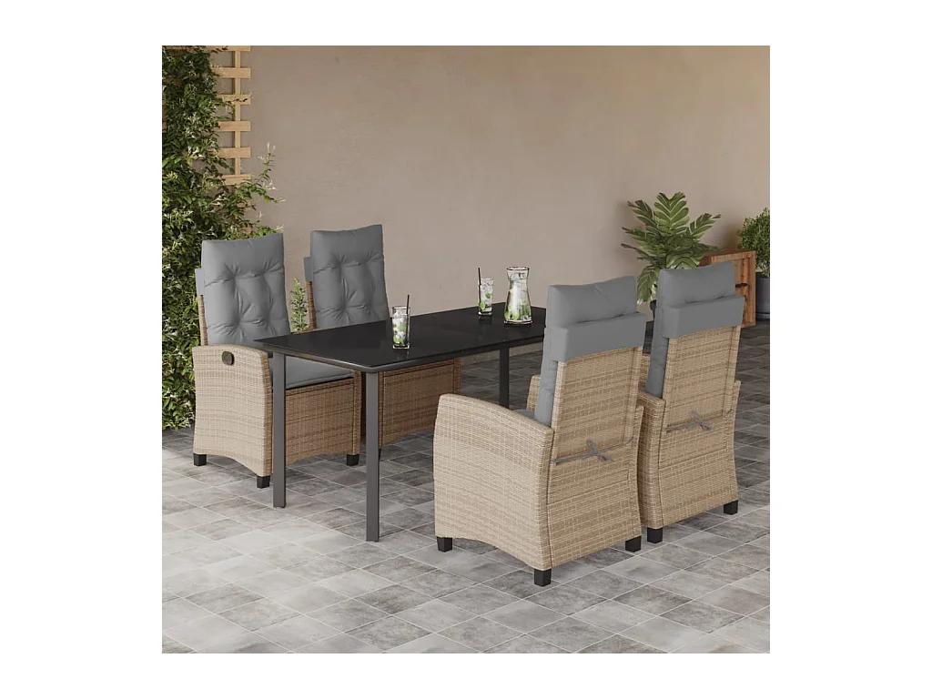 Set comedor de jardín 5 piezas con cojines ratán sintético beige