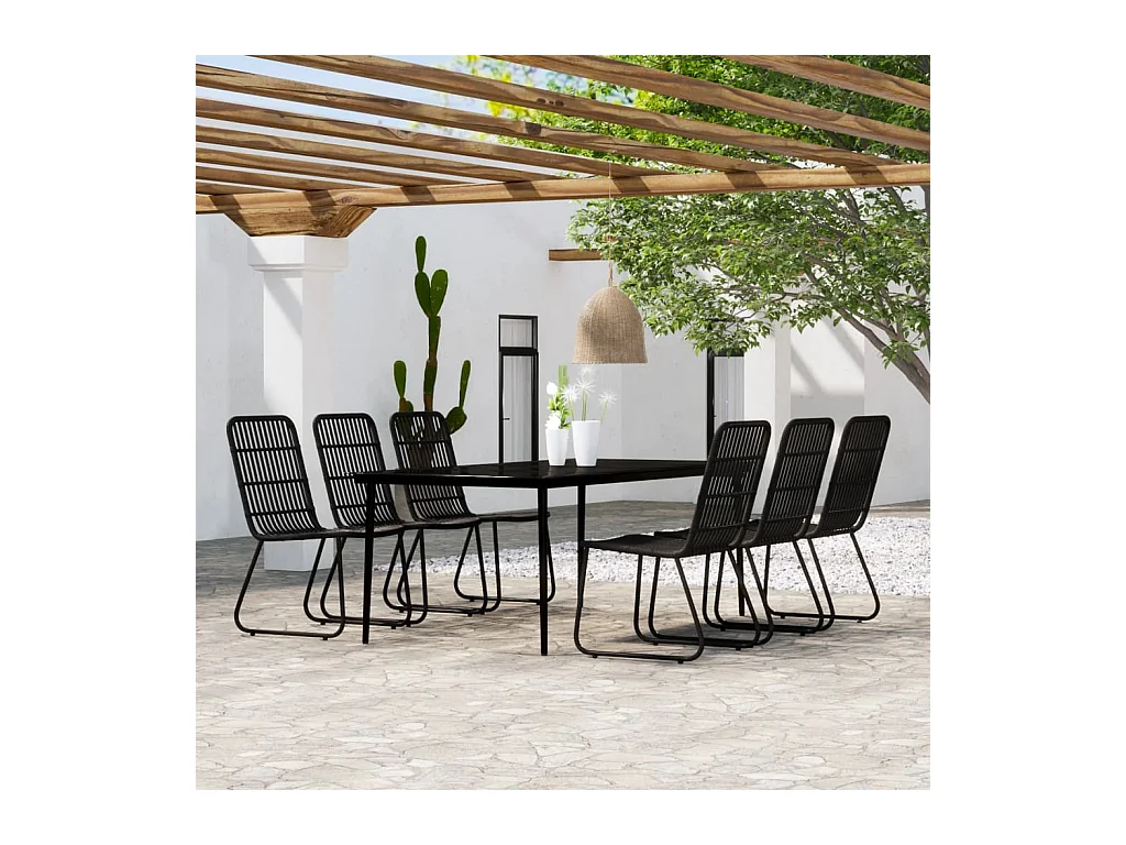 7 peças conjunto de jantar para jardim preto
