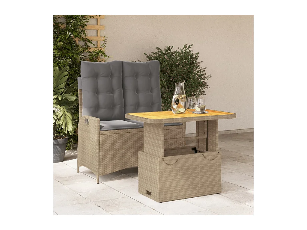 Ensemble à manger de jardin et coussins 2 pièces beige poly rotin