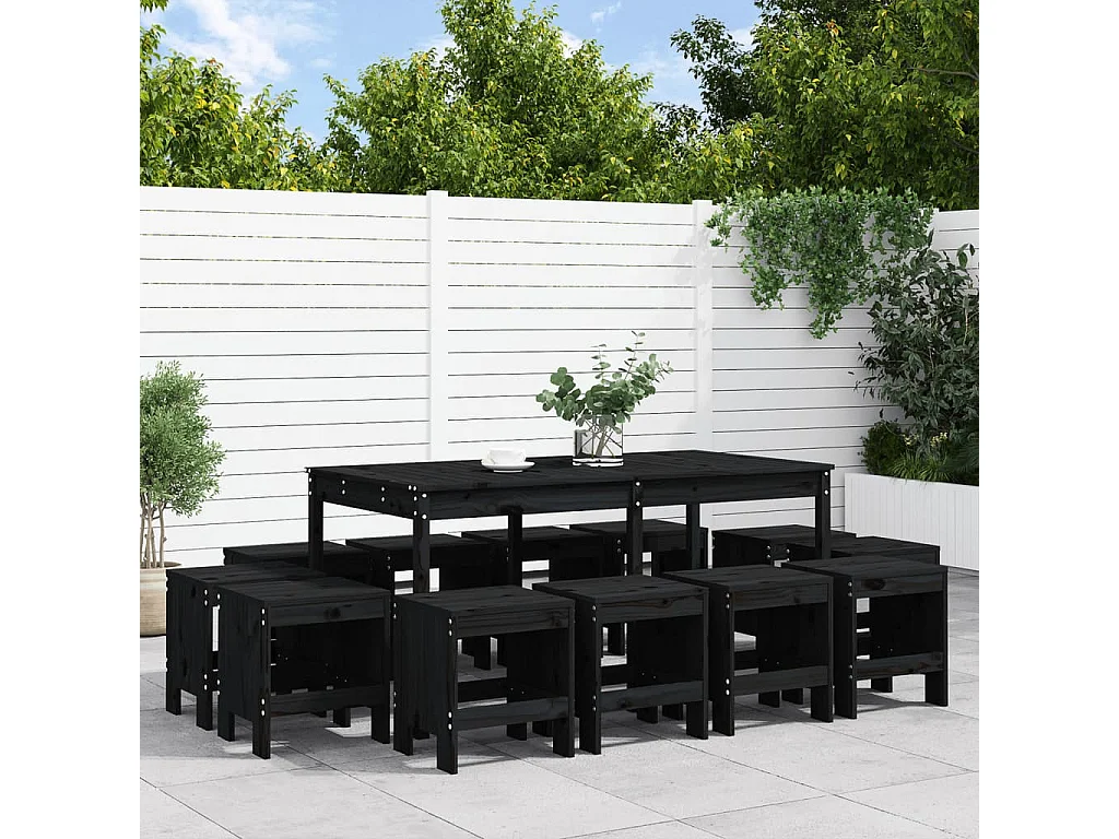 13 peças conjunto de jantar para jardim pinho maciço preto