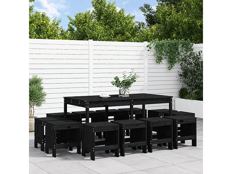 13 peças conjunto de jantar para jardim pinho maciço preto