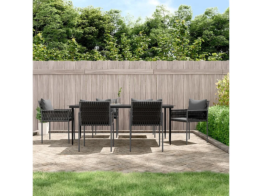 Ensemble à manger de jardin 7 pièces coussins résine tressée acier