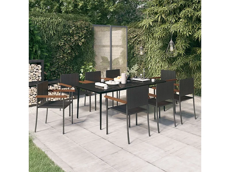 9 peças conjunto de jantar para jardim preto