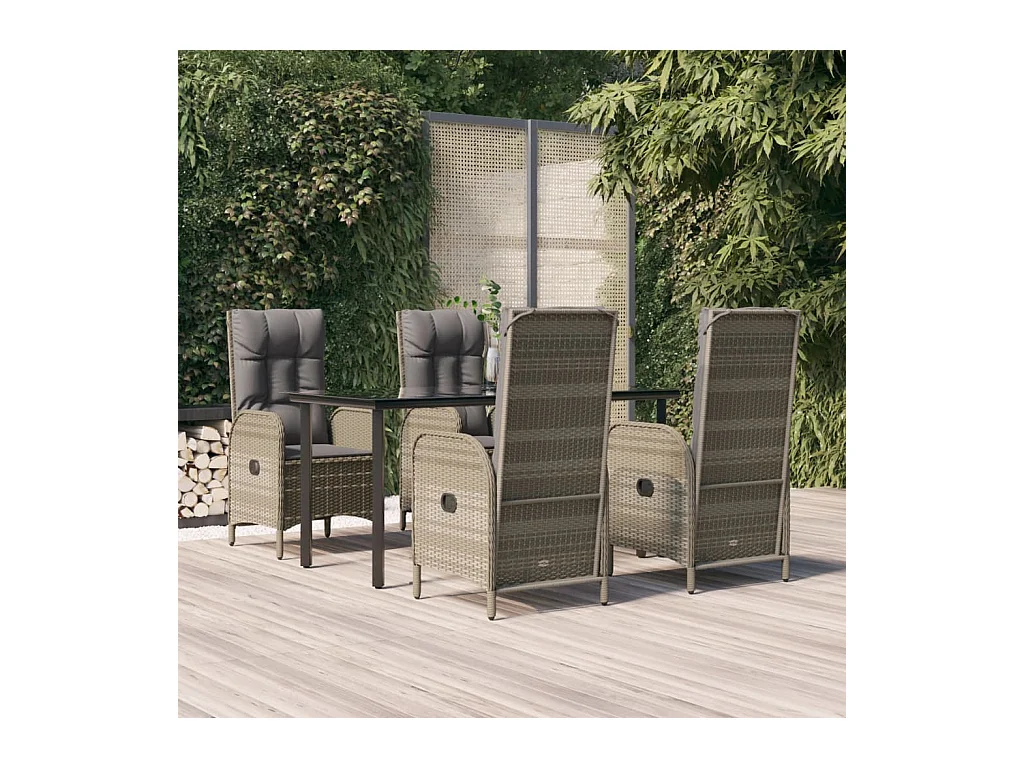 Mobilier à dîner de jardin et coussins 5 pièces noir et gris