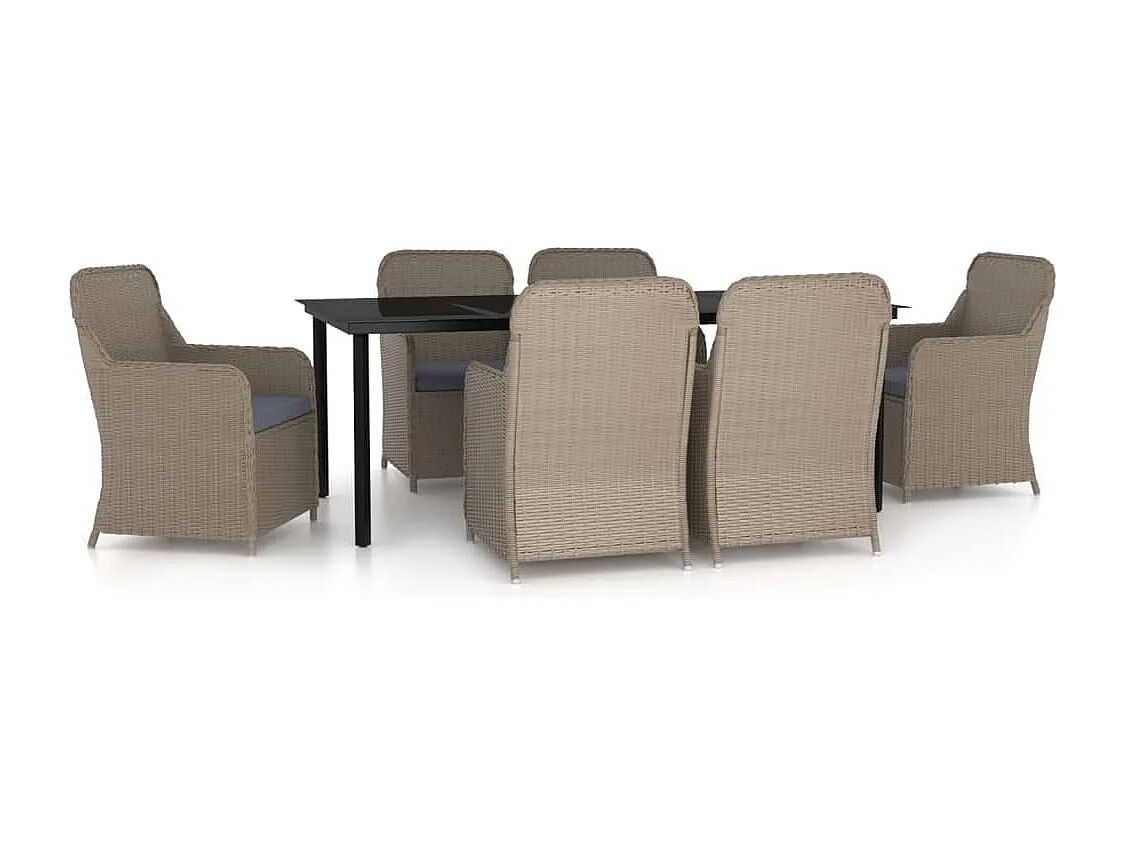 Mobilier de salle à manger de jardin et coussins 7 pièces Marron