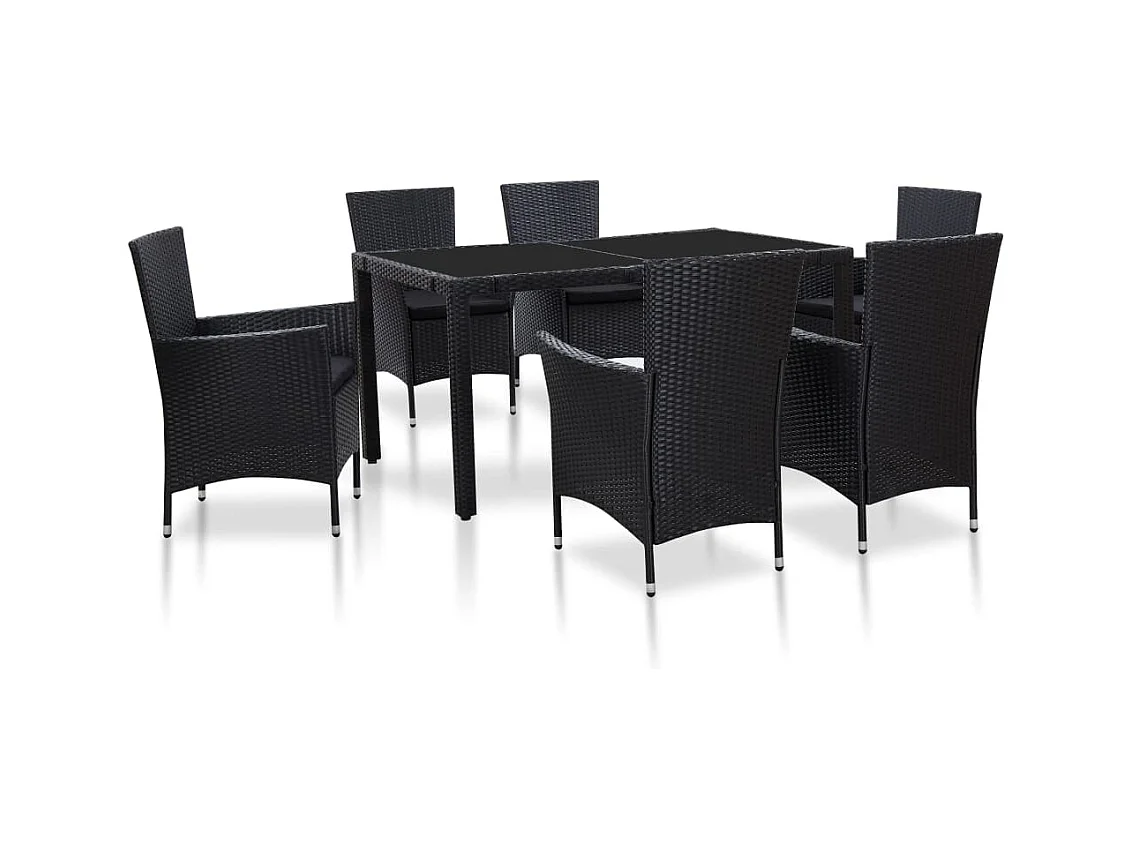 Ensemble à dîner d'extérieur 7 pièces Résine tressée Noir