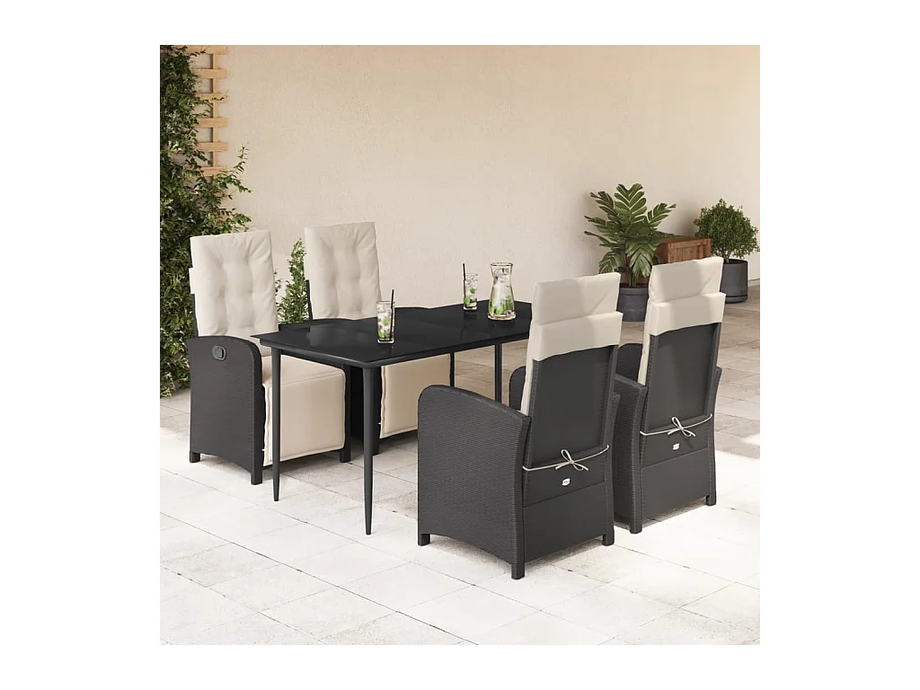 5-delige Tuinset met kussens poly rattan zwart