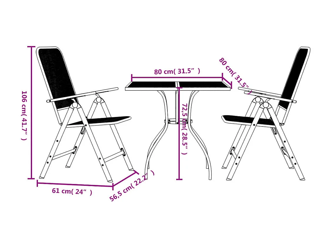 Ensemble à manger de jardin 3 pièces anthracite métal maille