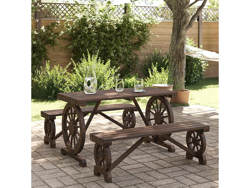 3 peças conjunto de jantar p/ jardim madeira de abeto maciça