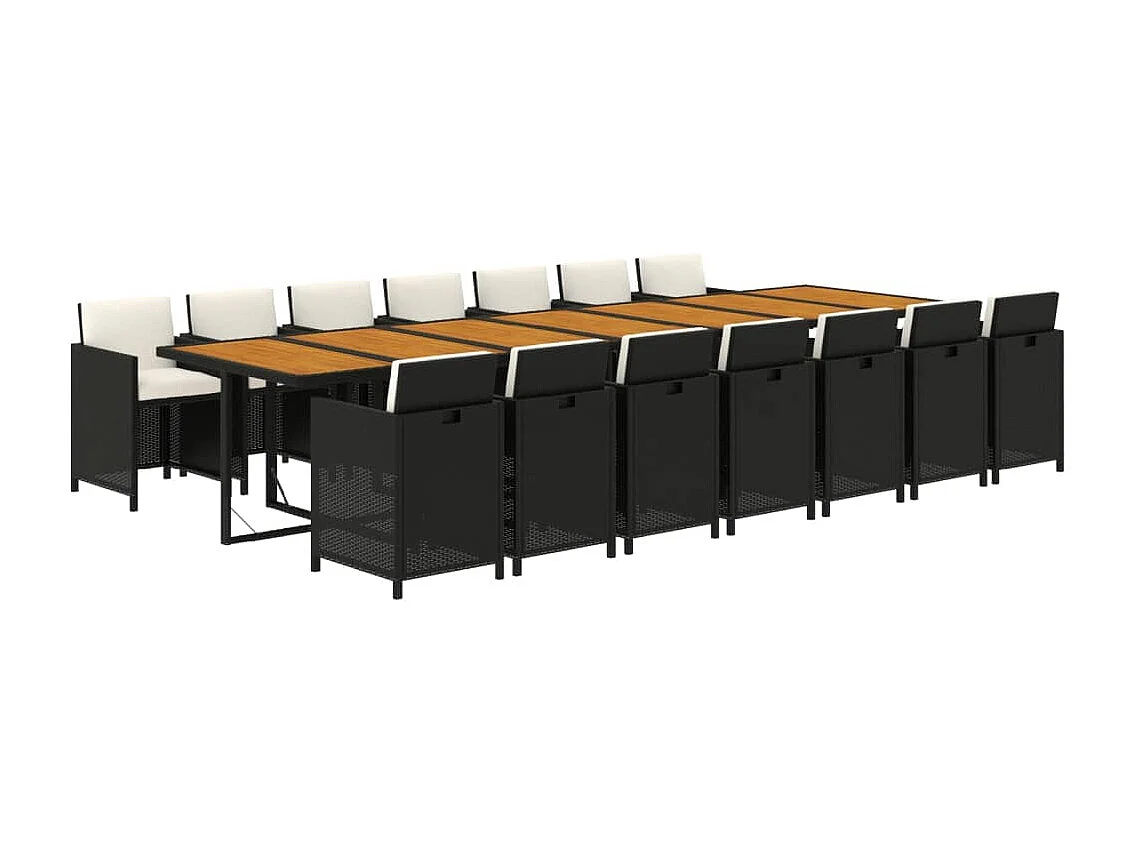 Set de comedor jardín 15 piezas con cojines ratán sintético negro