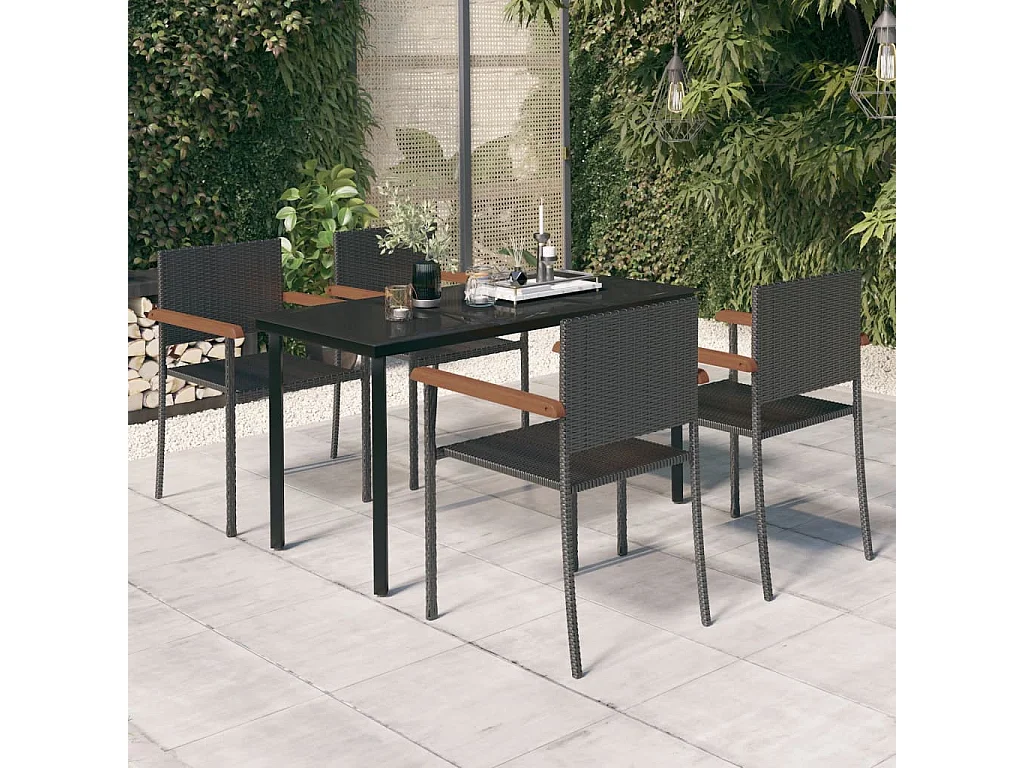 Ensemble de salle à manger de jardin 5 pièces Noir