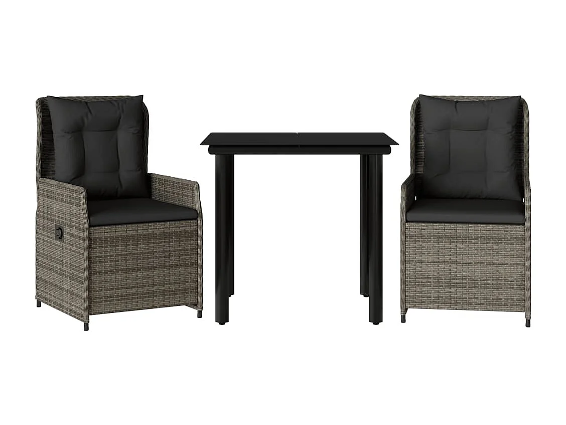 3-delige Tuinset met kussens poly rattan grijs