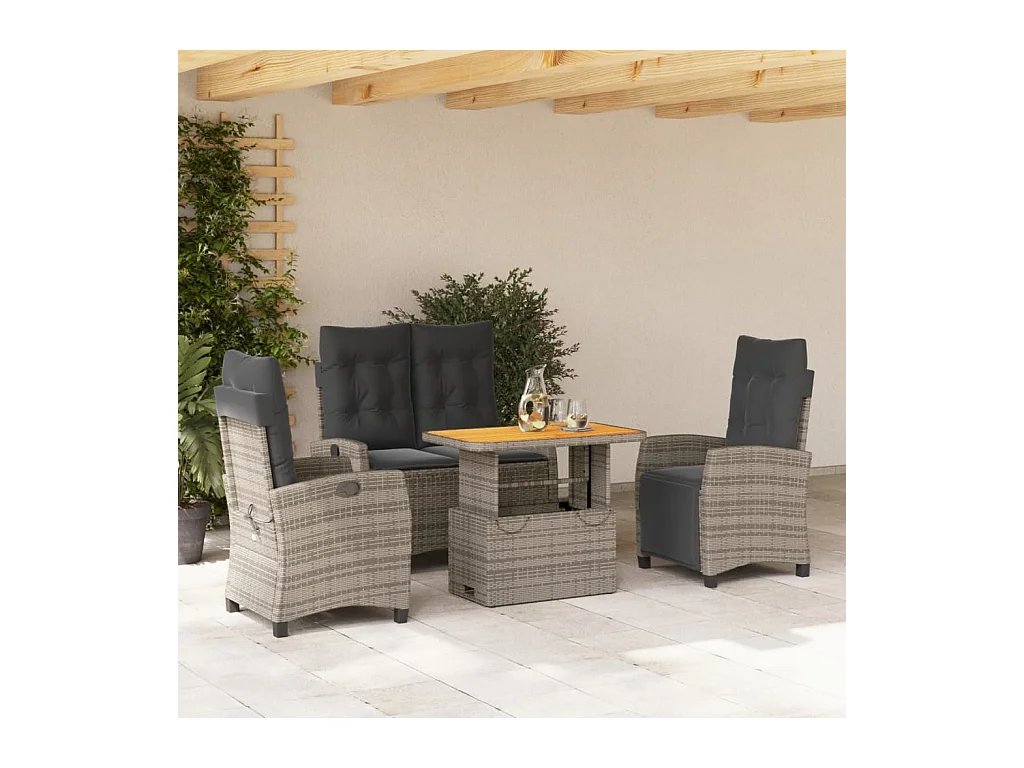 Ensemble à manger jardin 4pièces et coussins Gris Résine tressée