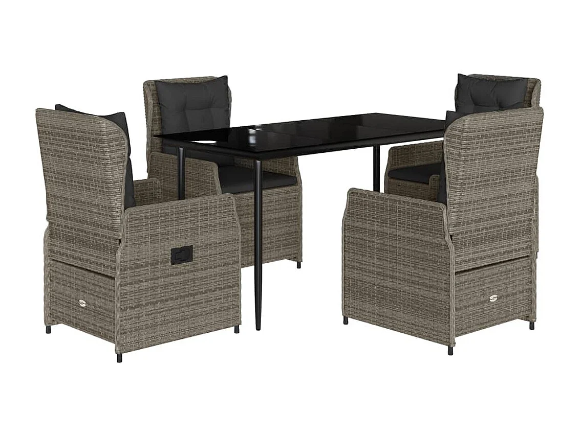 Ensemble à manger de jardin 5 pièces coussins gris résine tressée