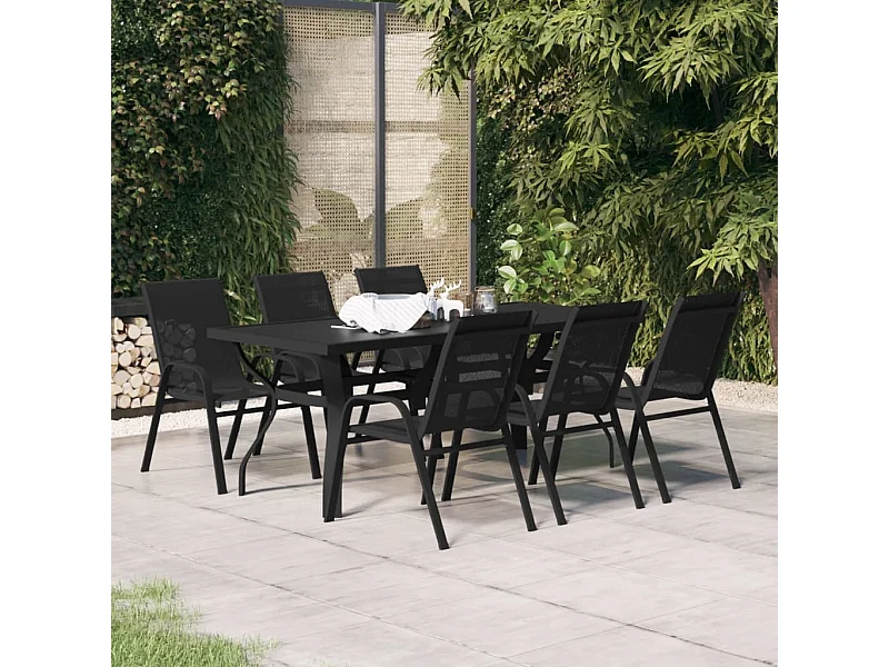 7 peças conjunto de jantar para jardim preto