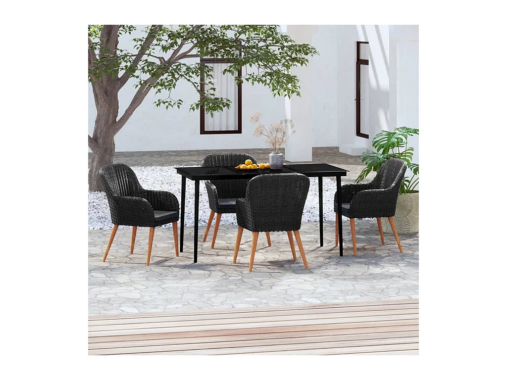 Ensemble de salle à manger de jardin avec coussins 5 pièces Noir