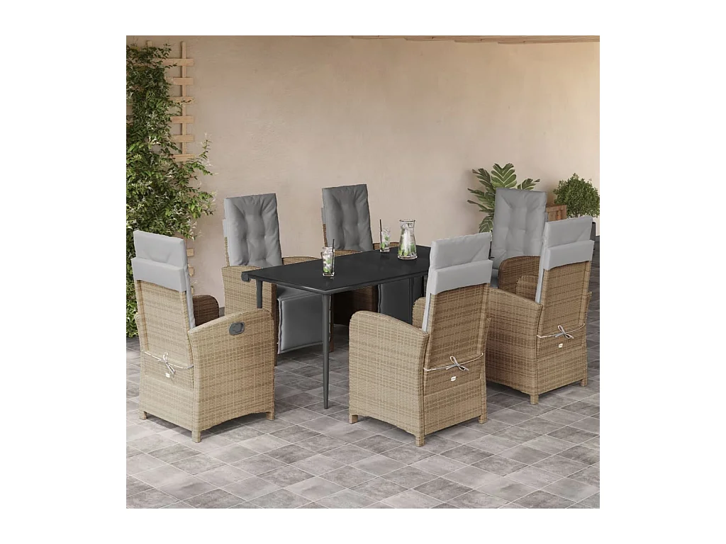 7-delige Tuinset met kussens poly rattan beige