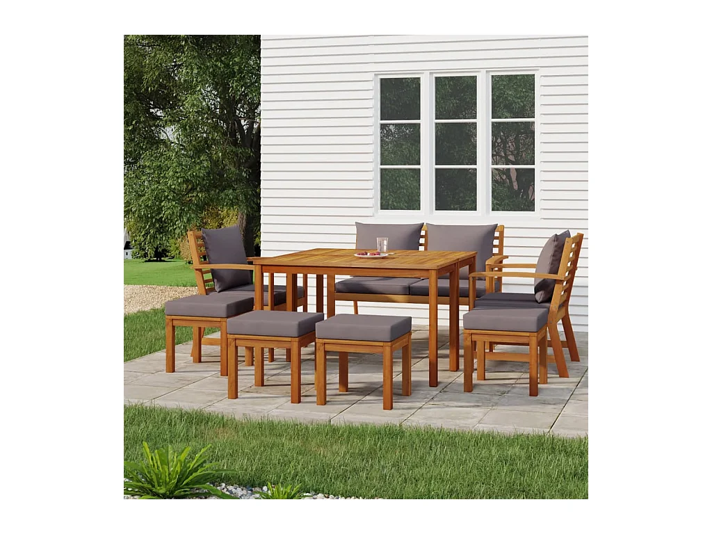Ensemble de salle à manger de jardin coussins 9 pièces Bois acacia
