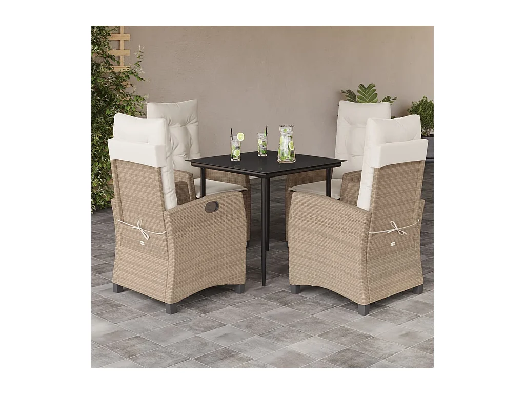 Set comedor de jardín 5 piezas con cojines ratán sintético beige