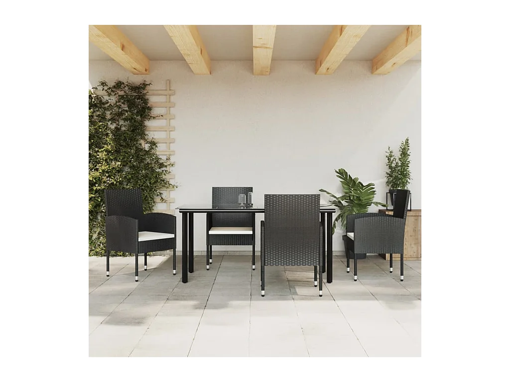 5-delige Tuinset poly rattan en staal zwart