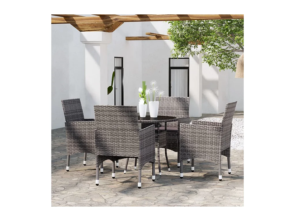 Mobilier de salle à manger de jardin 5 pièces Résine tressée Gris