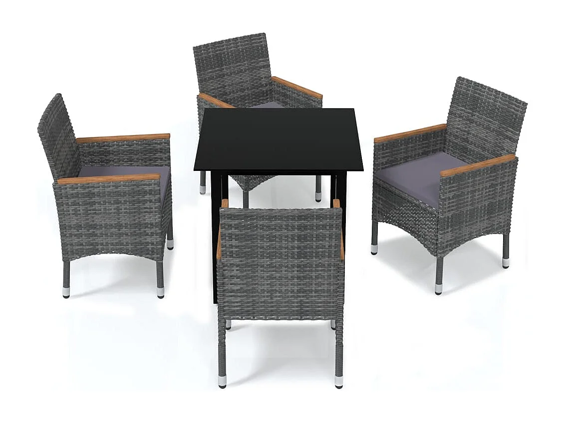 Mobilier à dîner de jardin et coussins 5 pièces Résine tressée Gris
