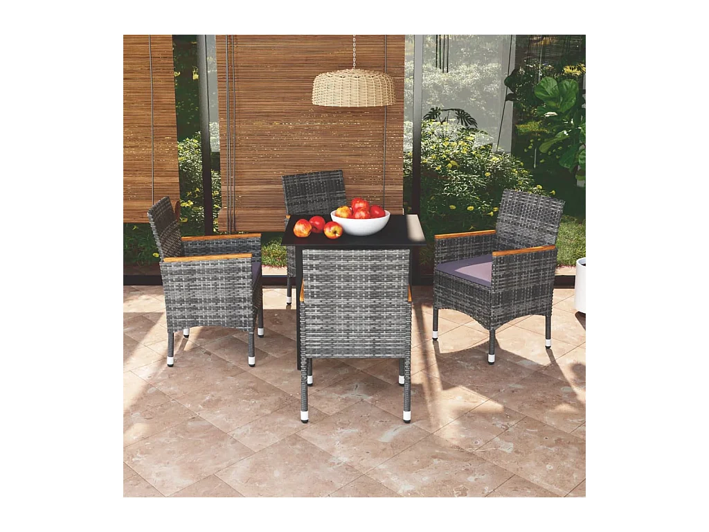 5-delige Tuinset met kussens poly rattan grijs