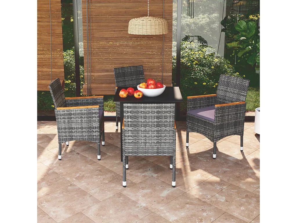 Mobilier à dîner de jardin et coussins 5 pièces Résine tressée Gris