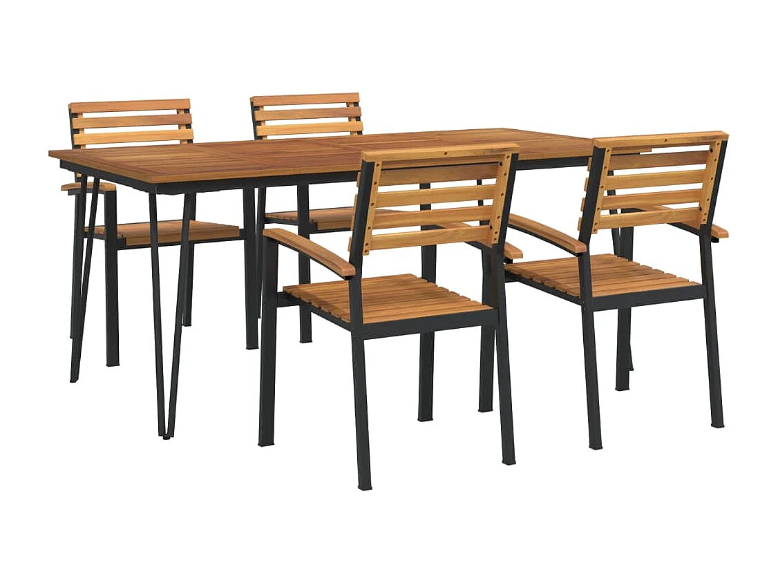Juego de comedor de jardín 5 piezas madera maciza acacia y metal