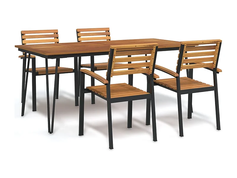 Juego de comedor de jardín 5 piezas madera maciza acacia y metal